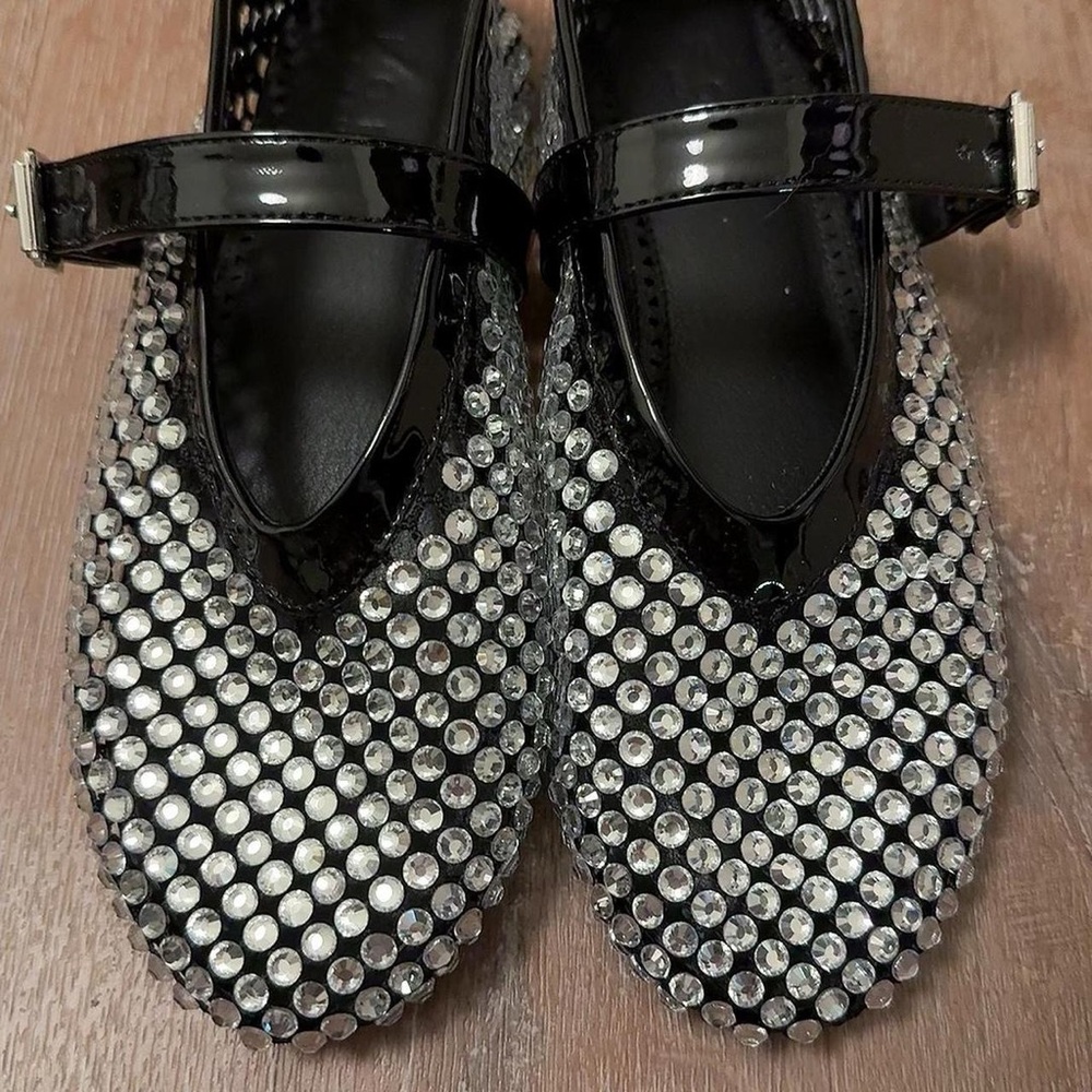 Black and Silver Rhinestone Mary Jane Flats
